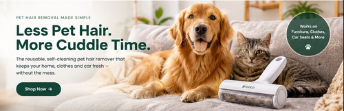 OQVILO pet hair remover with dog and cat in a home